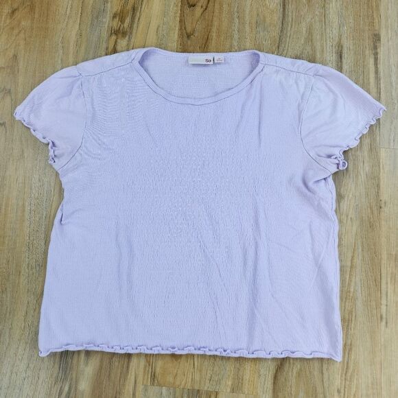 ☔️🍑SO Lavender Cropped Lettuce Trim Short Sleeve Top Medium - Picture 1 of 7